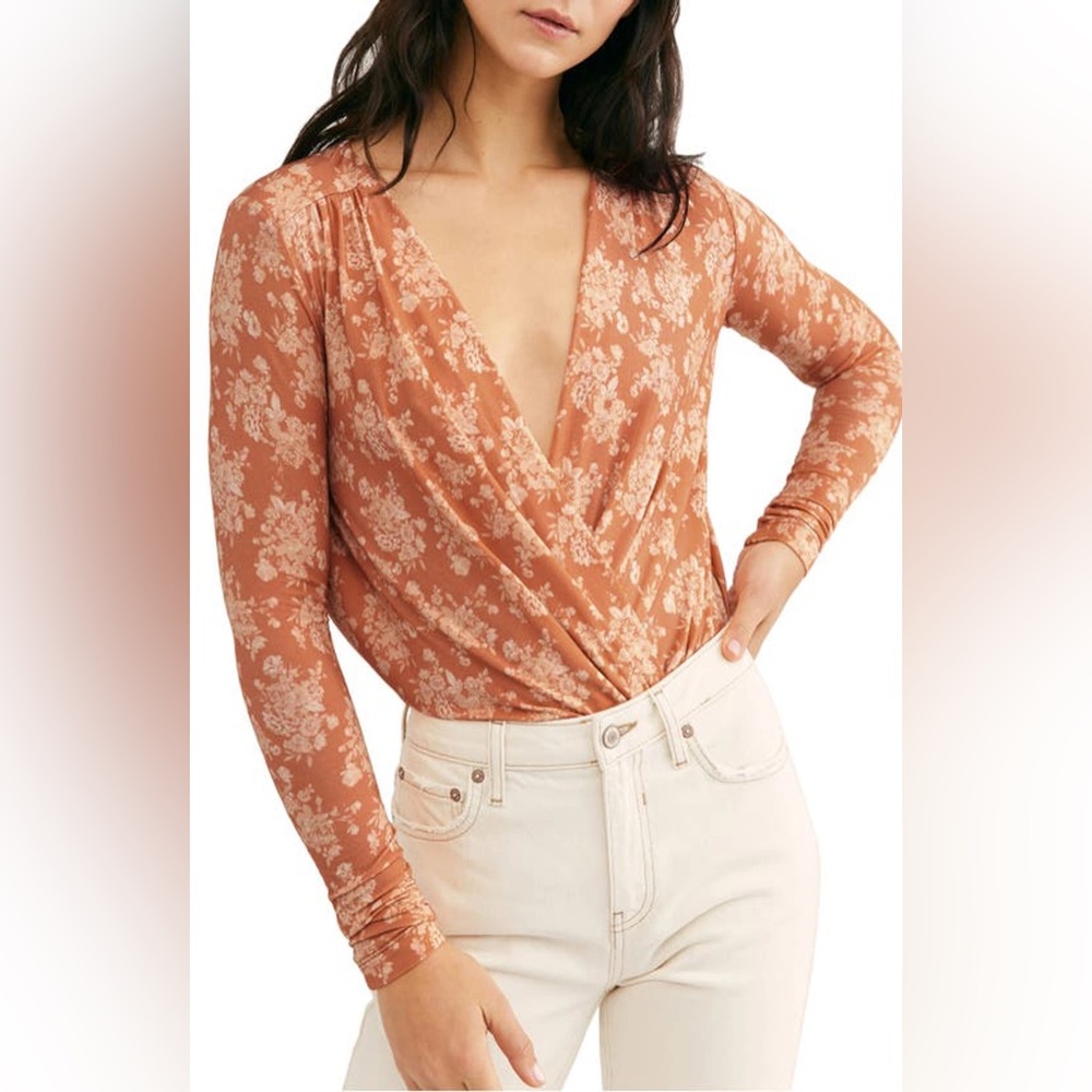 Free People Intimately Free Floral Print Long Sleeve Bodysuit Spring Combo M